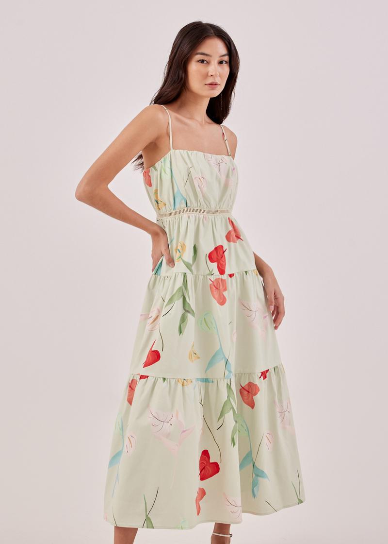 Aubriela Tiered Crinkled Maxi Dress in Precious Treasures