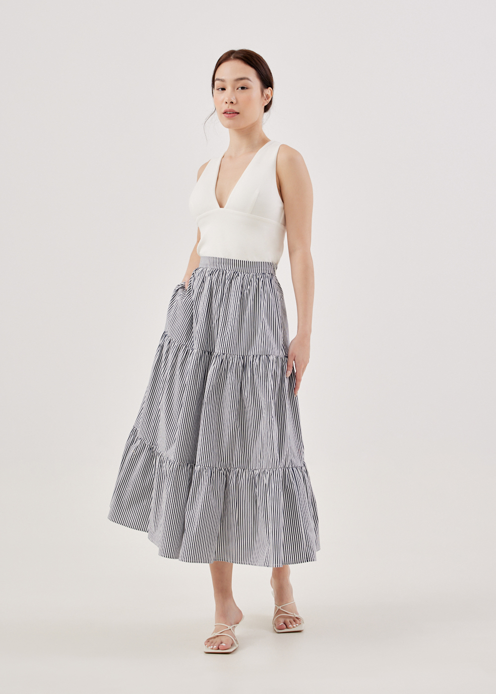 

Bertia Striped Tiered Skirt-052-XXS