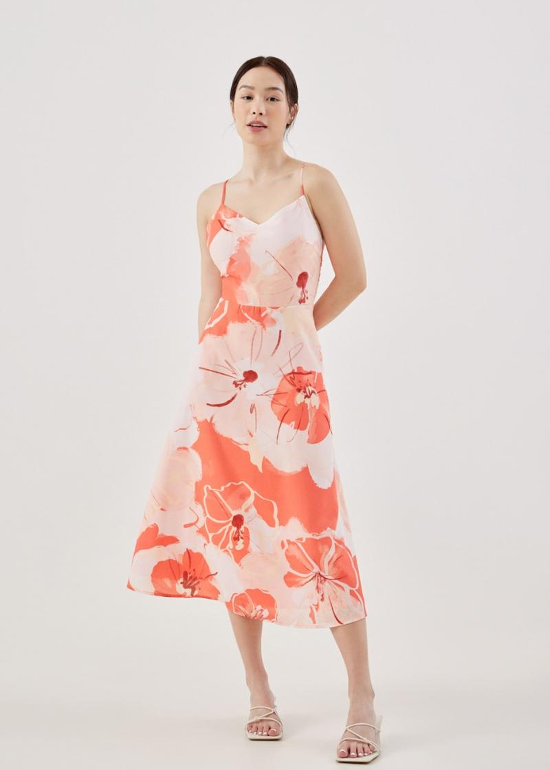 Olvera Padded Strappy Fit & Flare Dress in Buds Of Joy