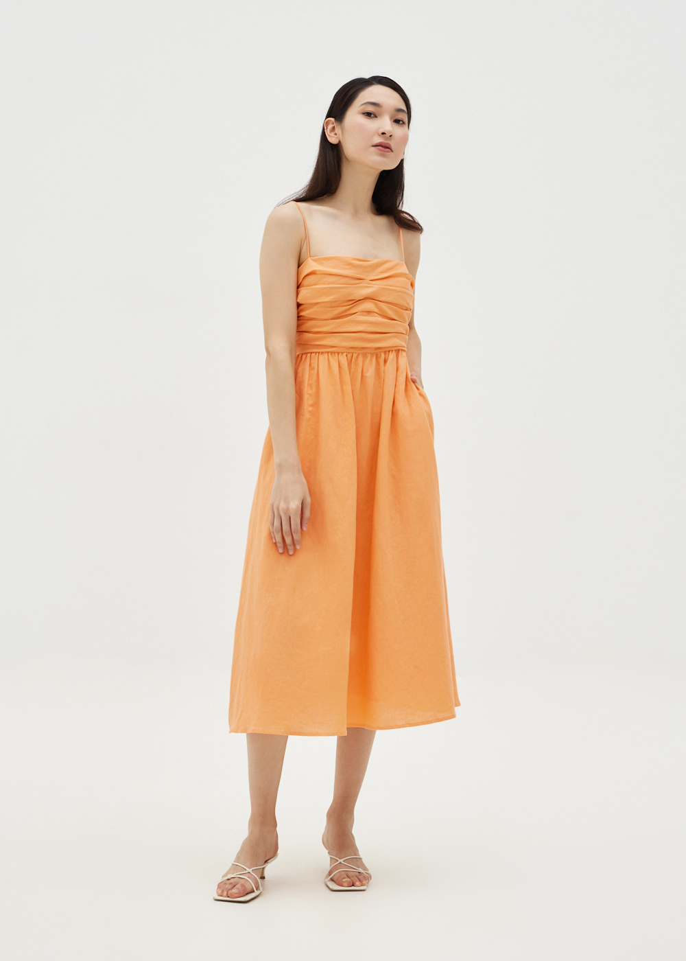 

Kallie Linen Ruched Midi Dress-251-L