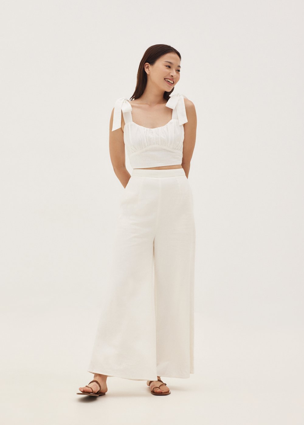 

Amoura Linen Tie Shoulder Top-031-S