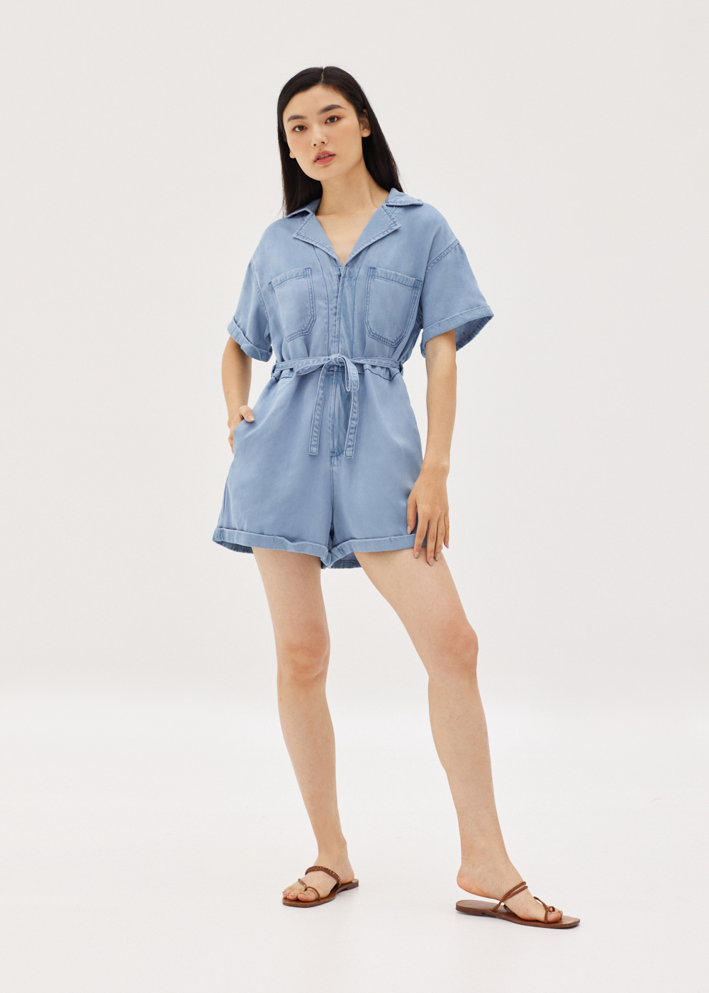 

Julane Elastic Denim Romper-412-XXS