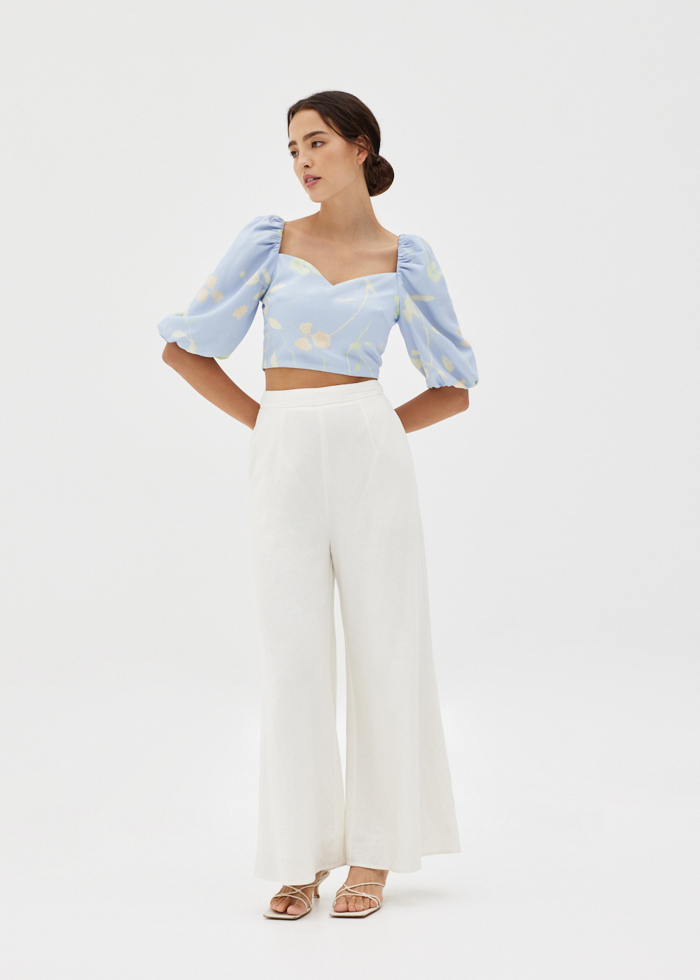 

Leda Puff Sleeve Crop Top in Springday Dream-261-XS