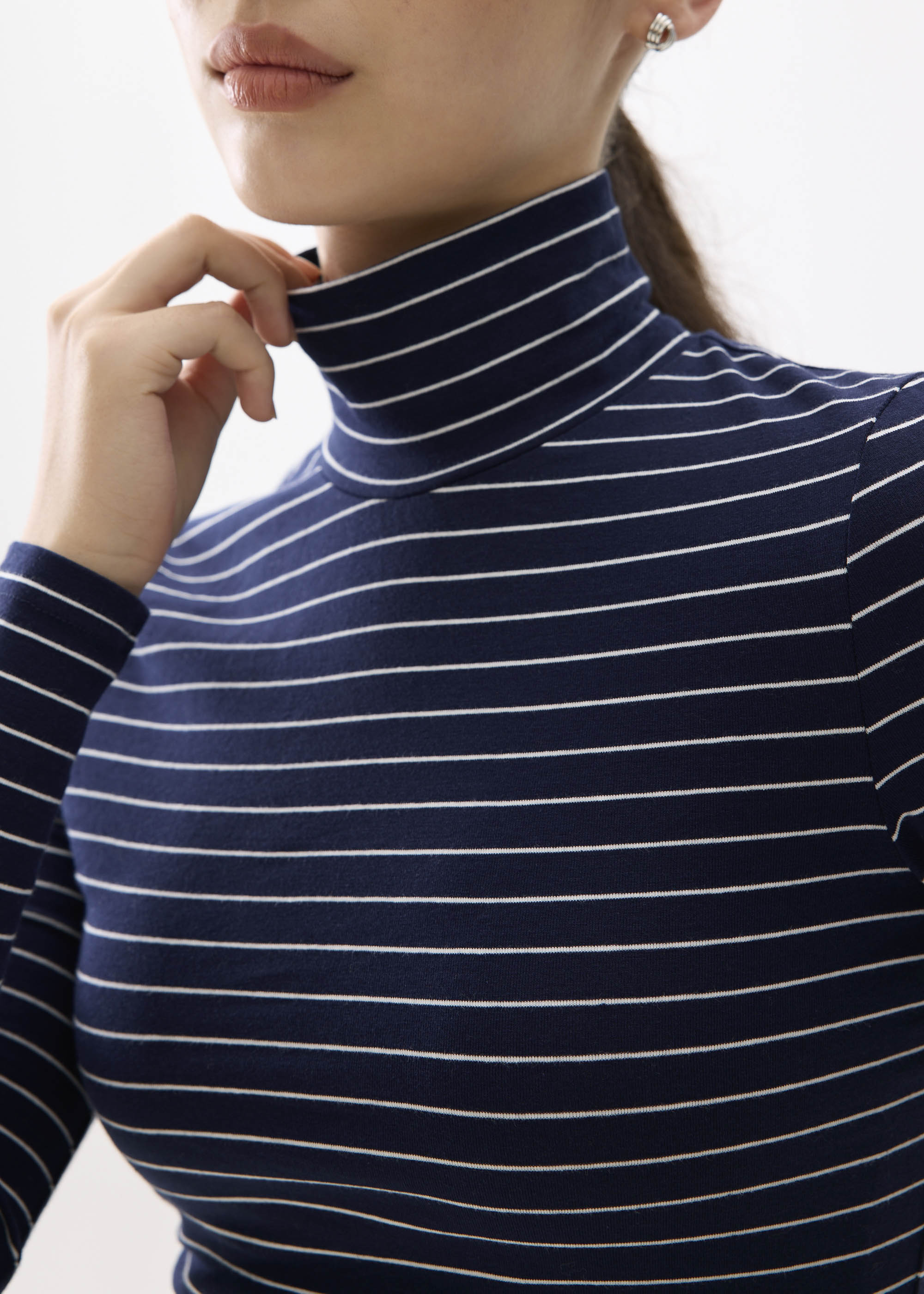 

Sage Striped Turtle Neck Tee-052-XS