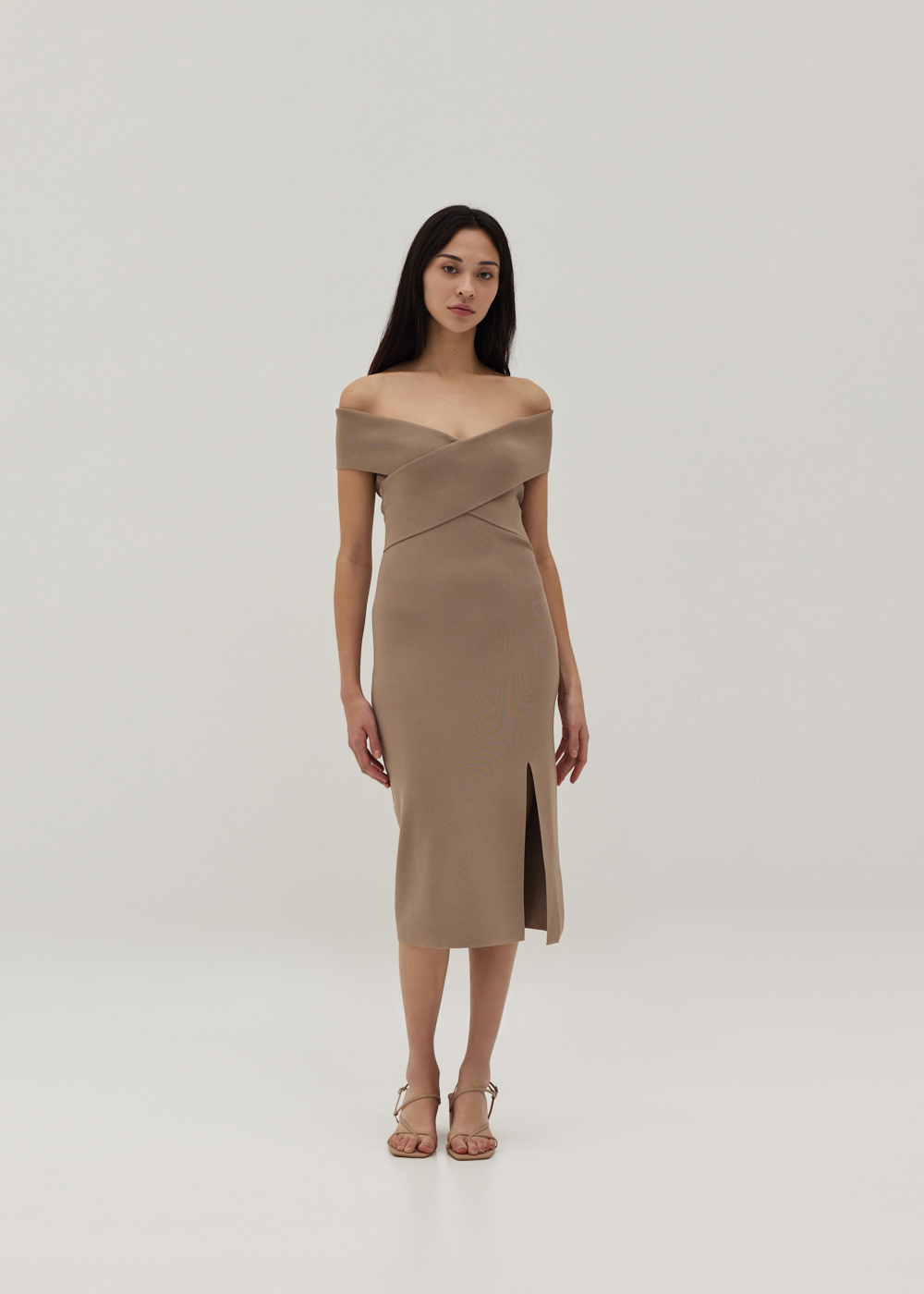 

Vanna Off Shoulder Knit Midi Dress-043-XL