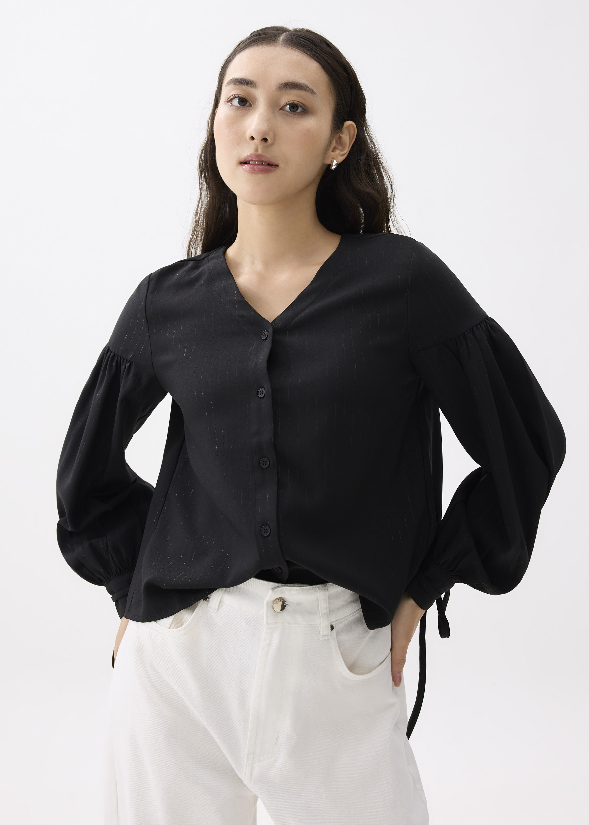 

Oriana Lurex Pinstripe Trapeze Blouse-014-M