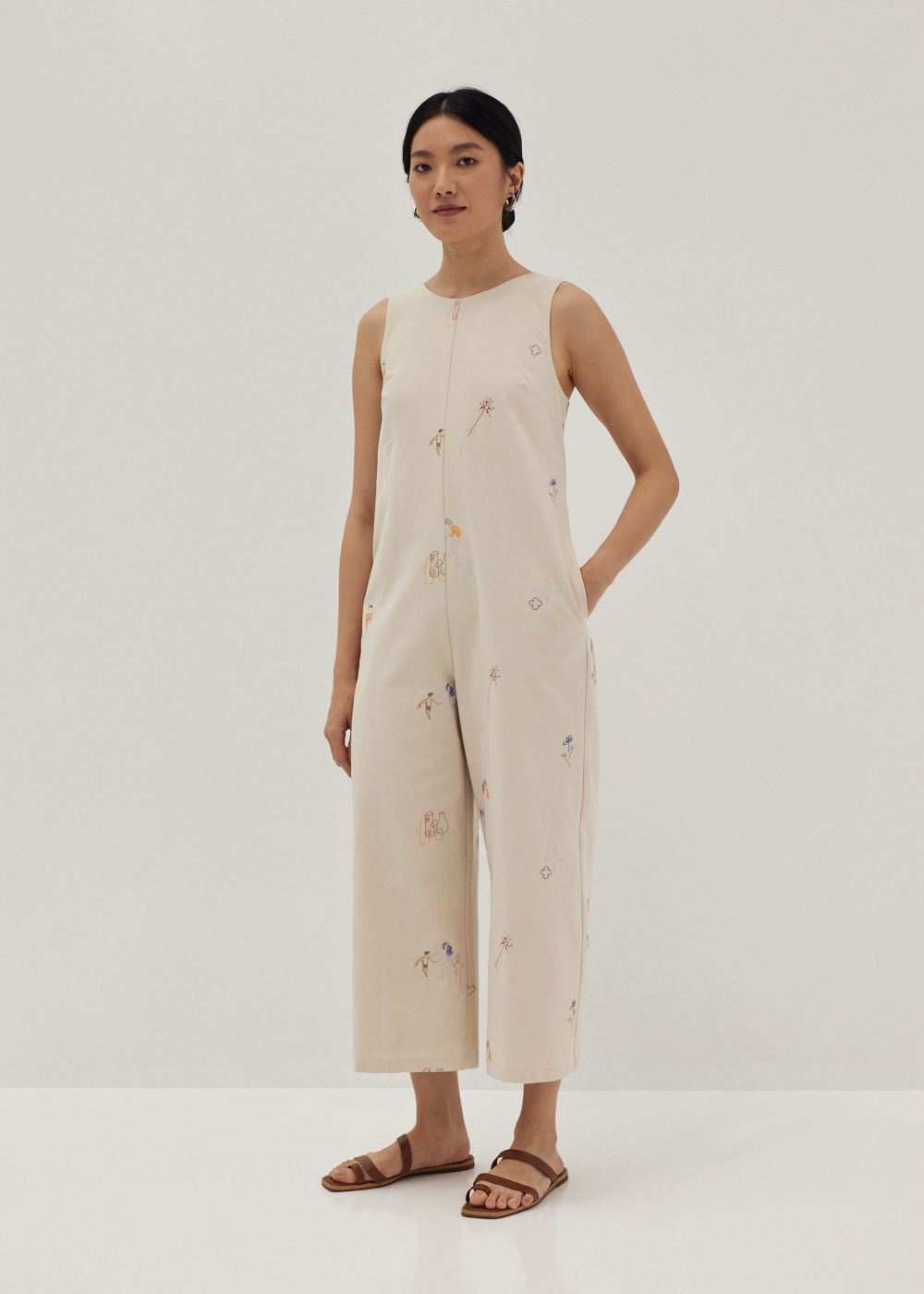 

Rayne Embroidered V-Neck Jumpsuit in Humble Abode-035-XL