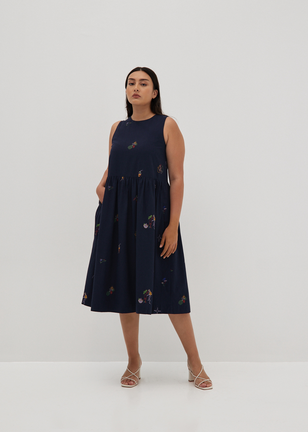 

Daphne Embroidered Trapeze Dress in Humble Abode-052-XL