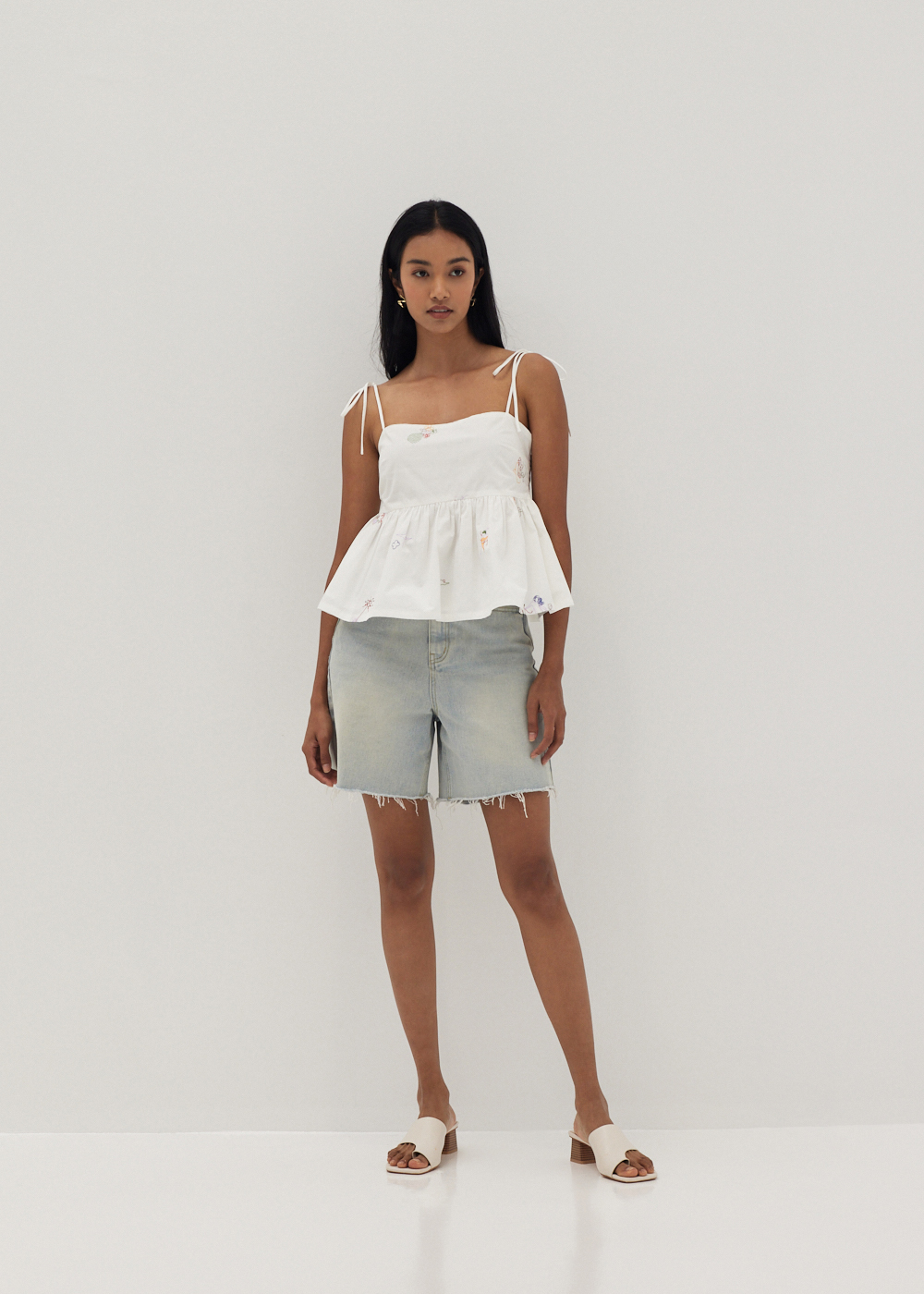

Brittany Embroidered Peplum Camisole in Humble Abode-031-S