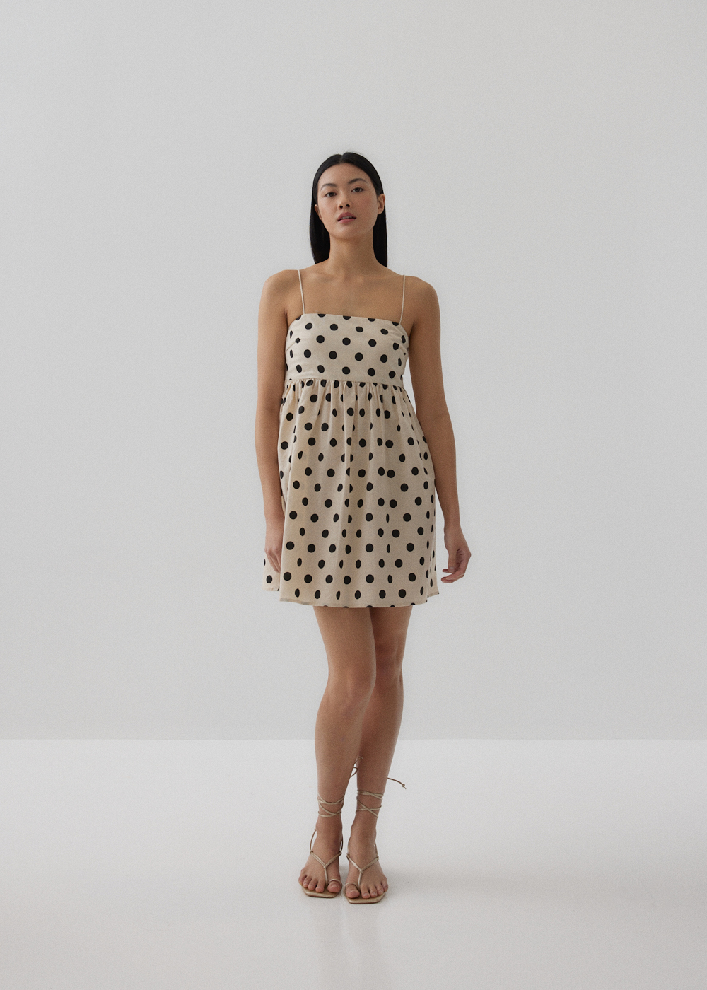 

Vickie Linen Polka Dot Babydoll Dress-035-M