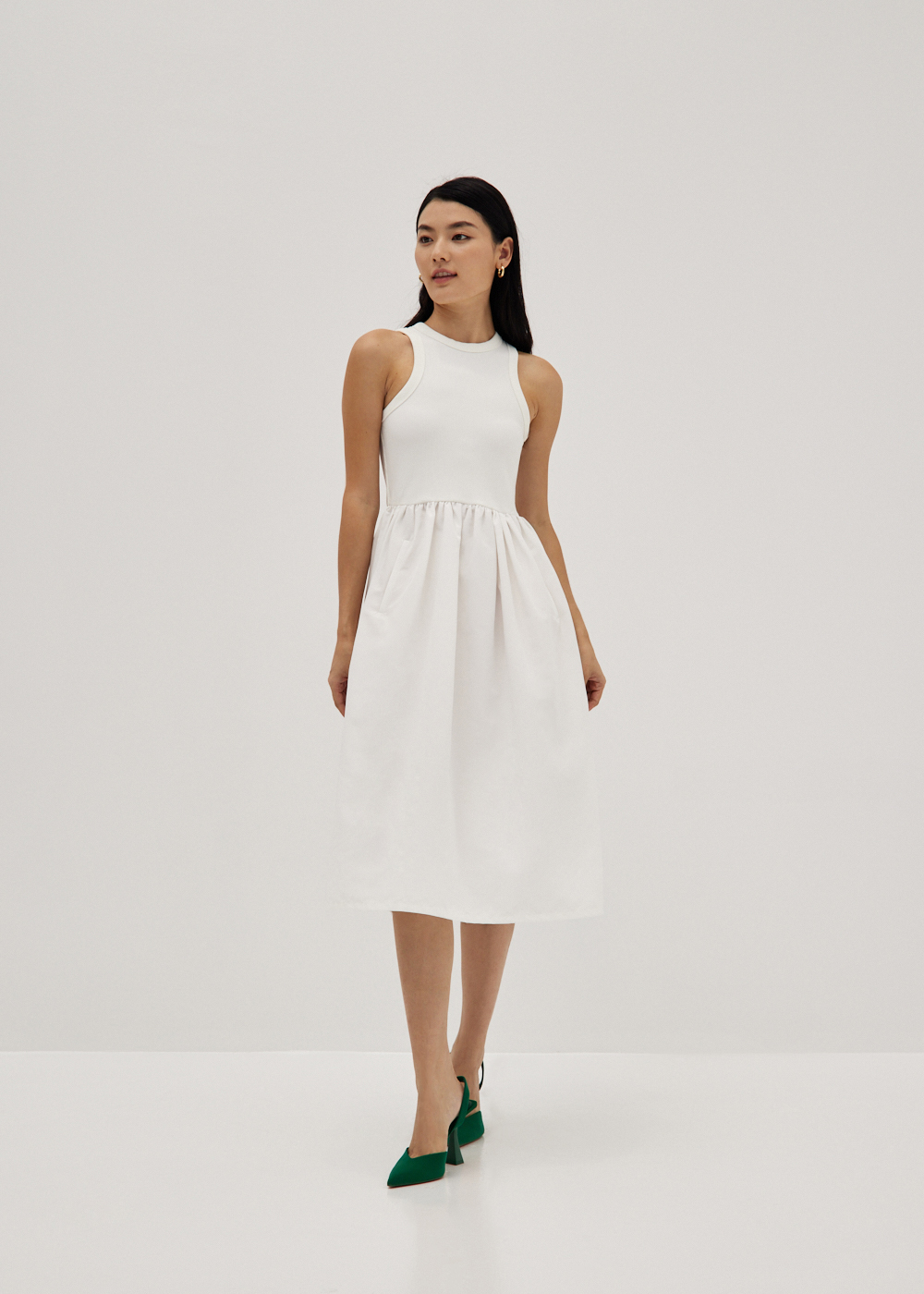 

Antoinette Mixed Fabric Midi Dress-031-L