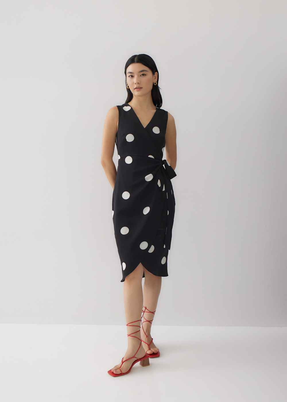 

Calla Polka Dot Front Wrap Dress-014-L