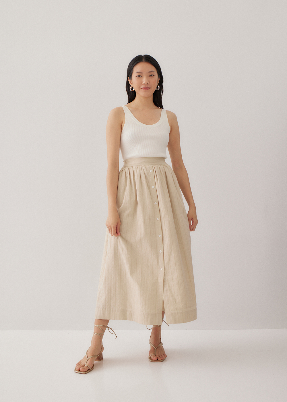 

Suzanne Textured Elastic Flare Skirt-082-XL