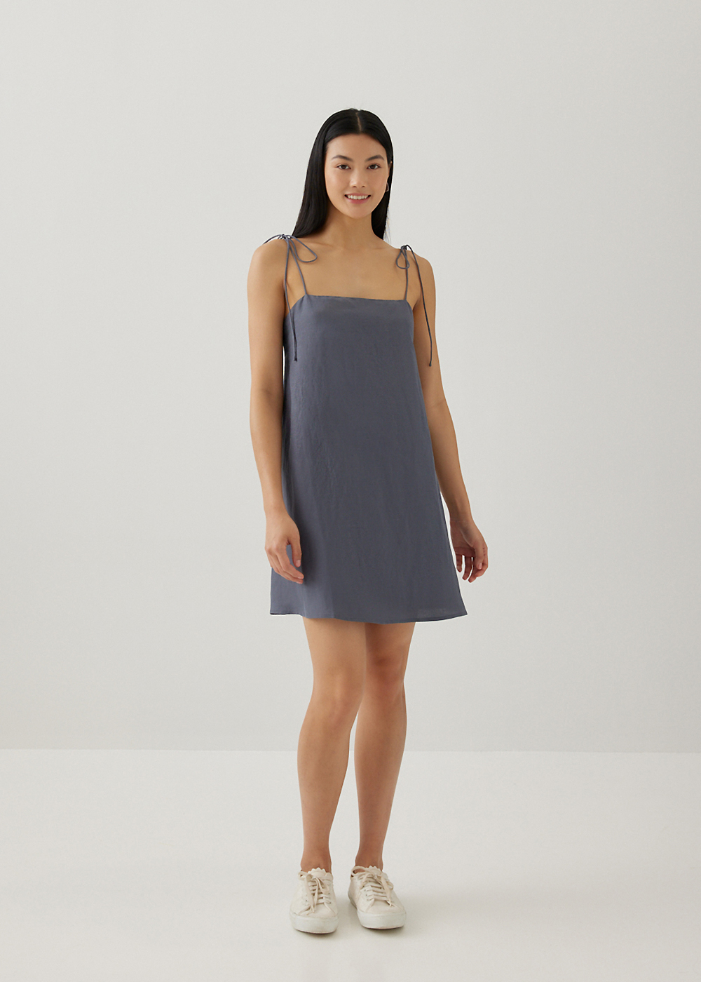 

Azelle Padded Linen Tie Shoulder Dress-169-XS