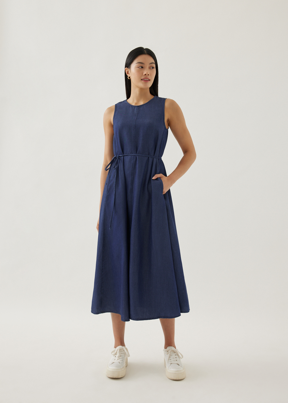 

Ghia Chambray Trapeze Midaxi Dress-415-XS