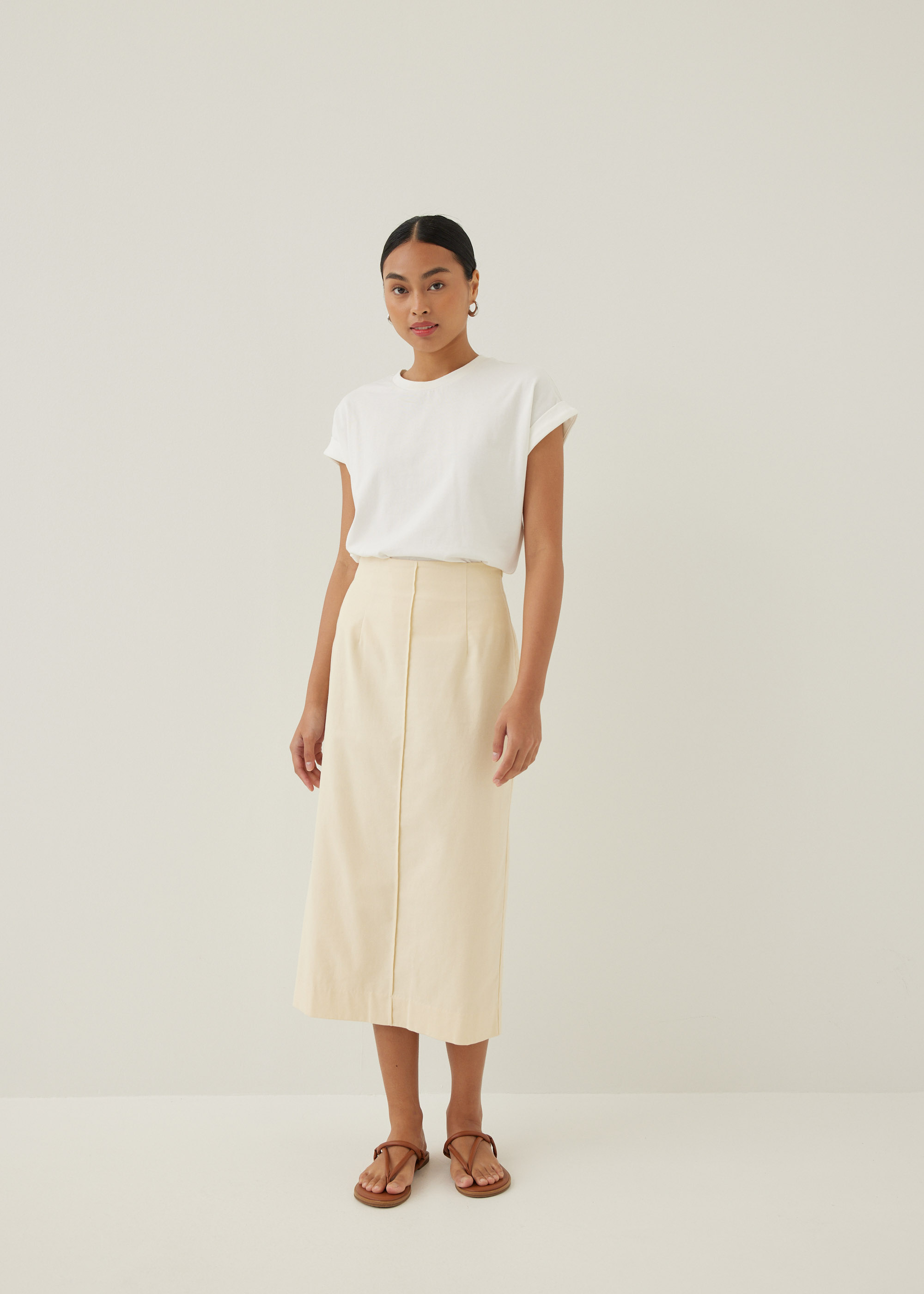 

Henriette Linen Column Midi Skirt-035-XS