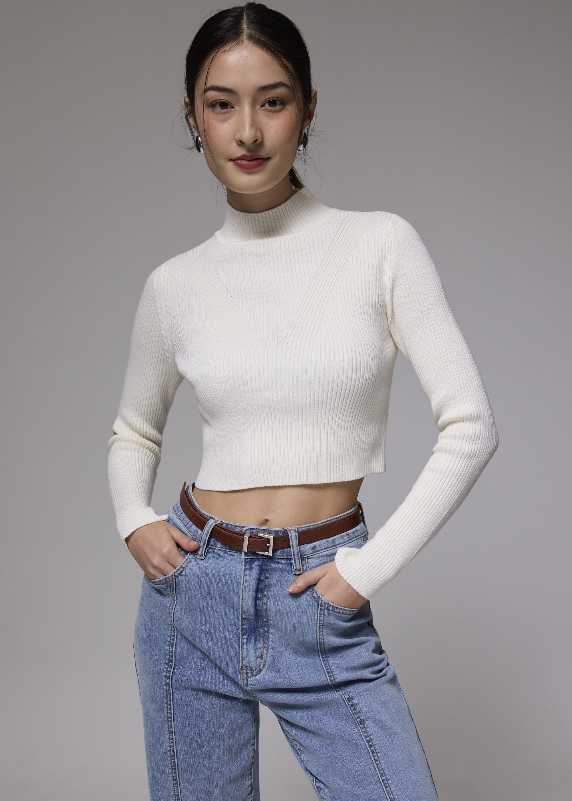 

Knit Turtle Neck Crop Sweater-106-XS