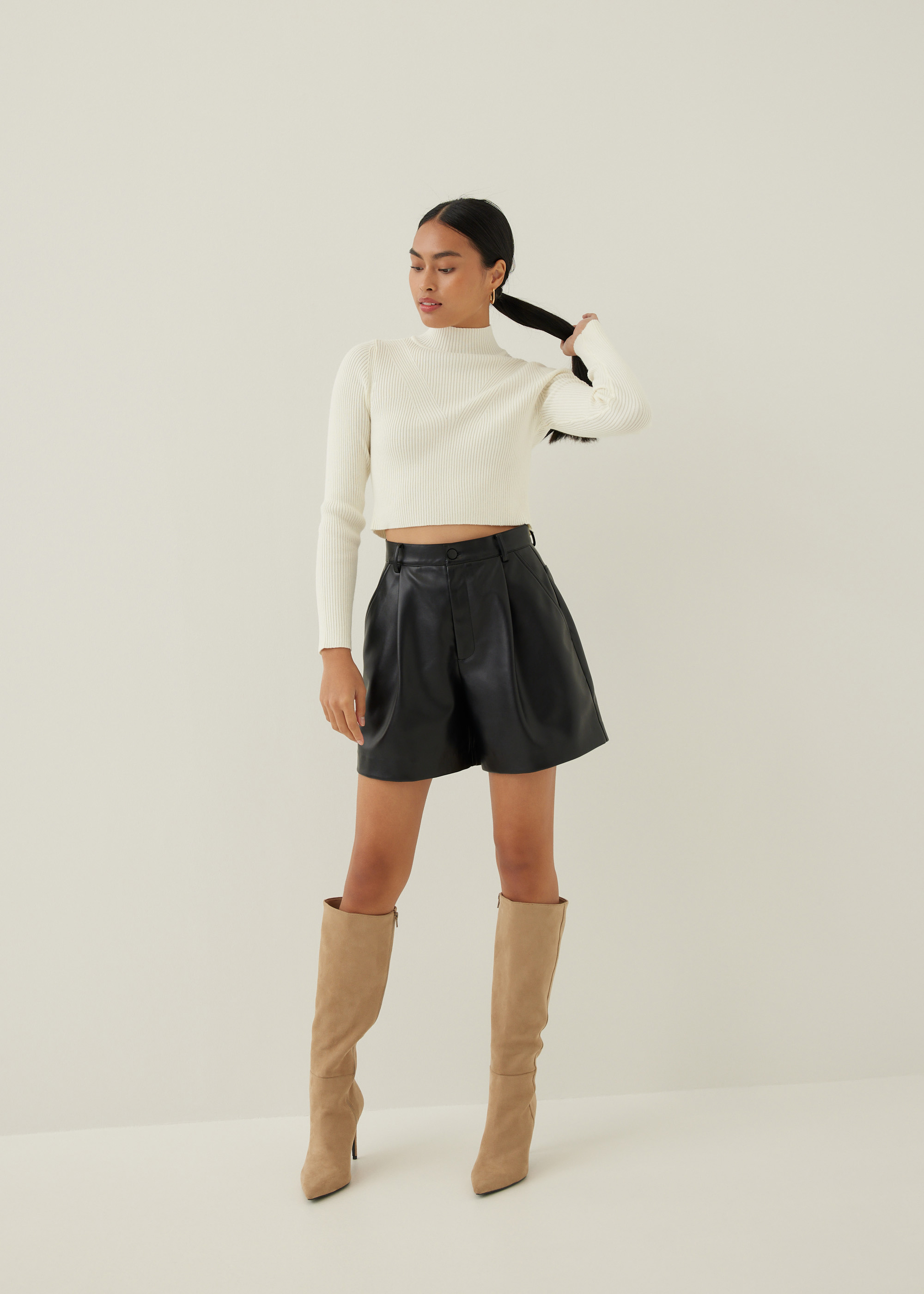 

Alayna Knit Turtleneck Crop Sweater-106-XS