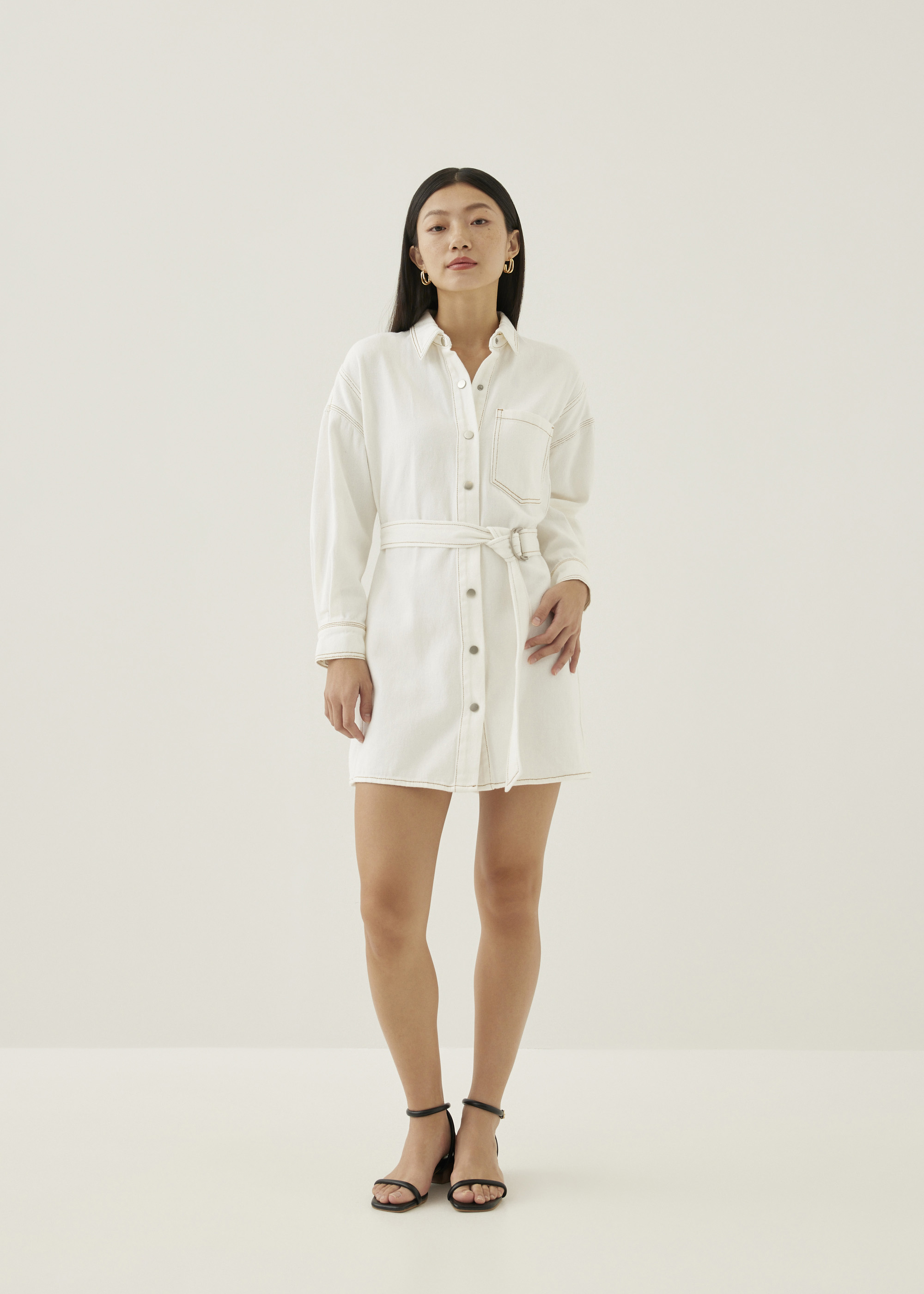 

Dovie Denim Belted Mini Shirt Dress-031-M