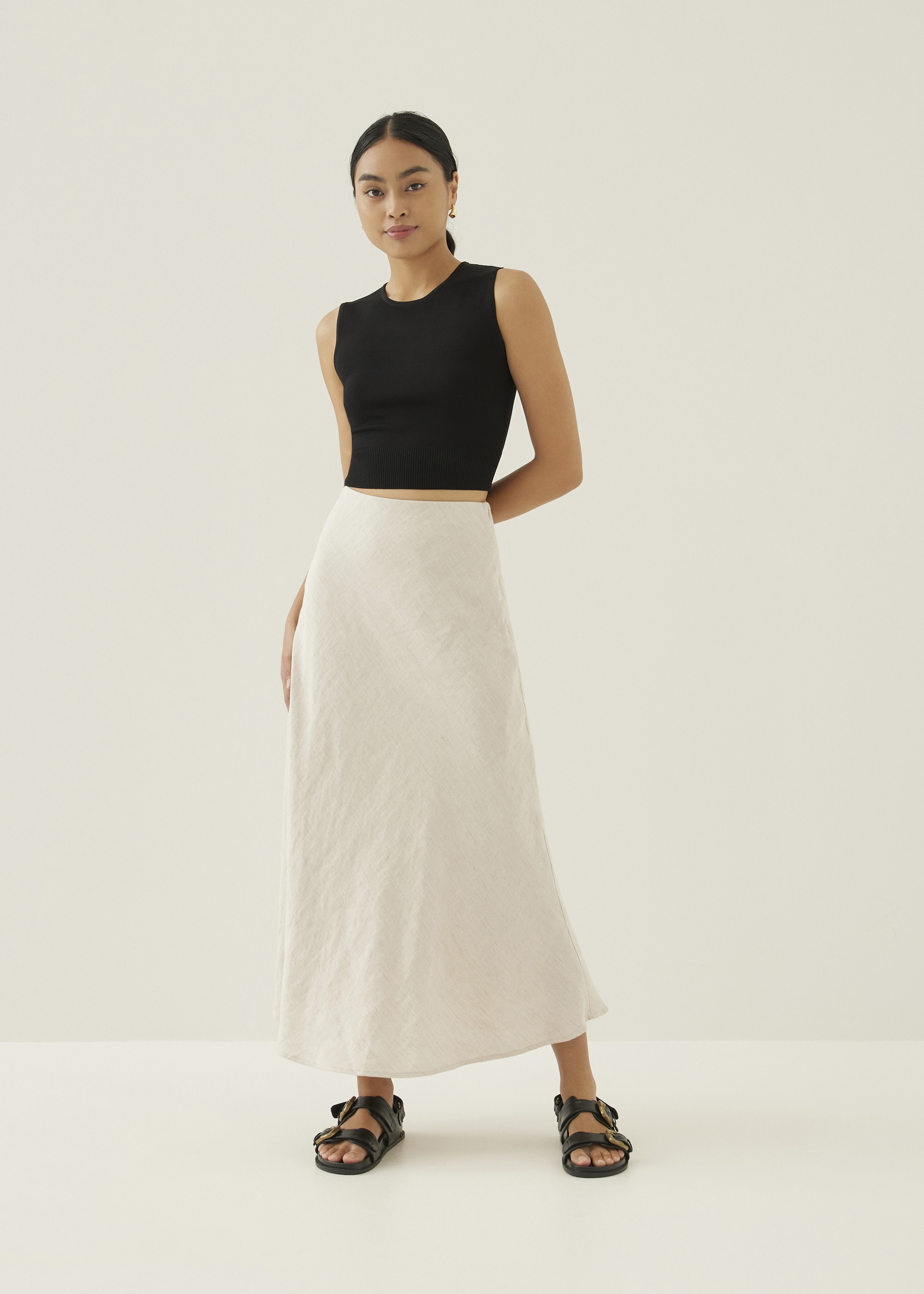 

Vita Elastic Linen Maxi Skirt-042-XL